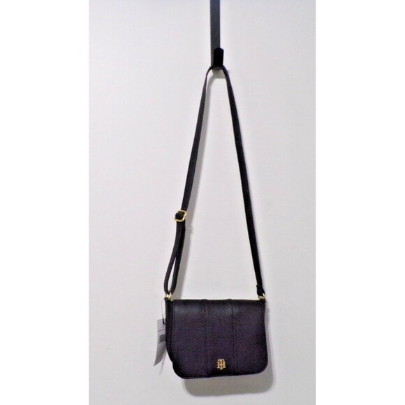 Tommy Hilfiger Black Crossbody Handbag w/Gold Accents Adj Strap Snap Closurer - Picture 1 of 7
